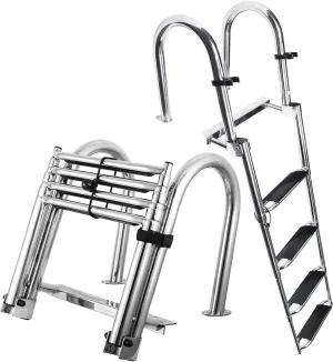 Boat Ladder, 304 Stainless Steel 4 Steps Pontoon Boat Ladder, Heavy Duty Pontoon Boat Ladder Rugged Super Wide Dock for handrail and Swimming, 400 lb Capacity