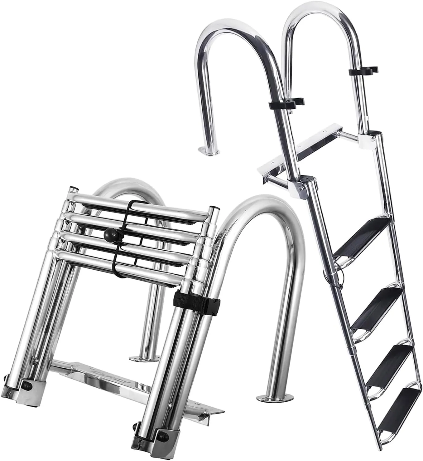 Boat Ladder, 304 Stainless Steel 4 Steps Pontoon Boat Ladder, Heavy Duty Pontoon Boat Ladder Rugged Super Wide Dock for handrail and Swimming, 400 lb Capacity