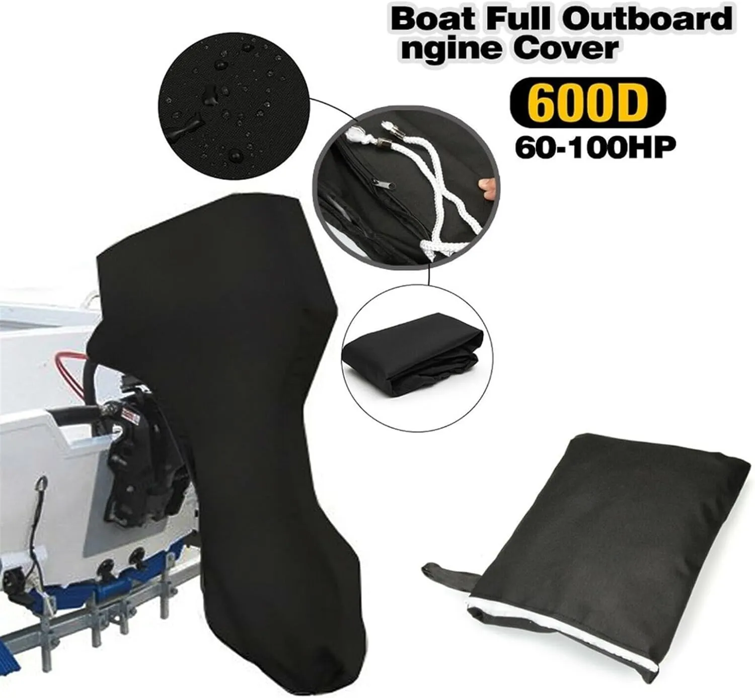 Boat Motor Cover Boat Motor Cover Waterproof UV-Proof Full Outboard Motor Cover Fade and Crack Resistant Heavy-Duty 600D. Outboard Motor Cover(100-150HP)