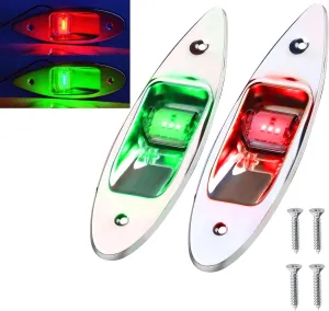 Boat Navigation Lights, 12V Stainless Steel Marine Navigation Lights, Waterproof Red & Green LED Marine Boat Yacht Sailing Signal Warning Light