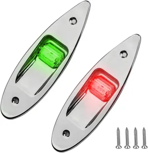 Boat Navigation Lights Red and Green LED Marine Bow Light USCG 2 NM Waterproof 12 Volt Stainless Steel Flush Mounting 1 Pair