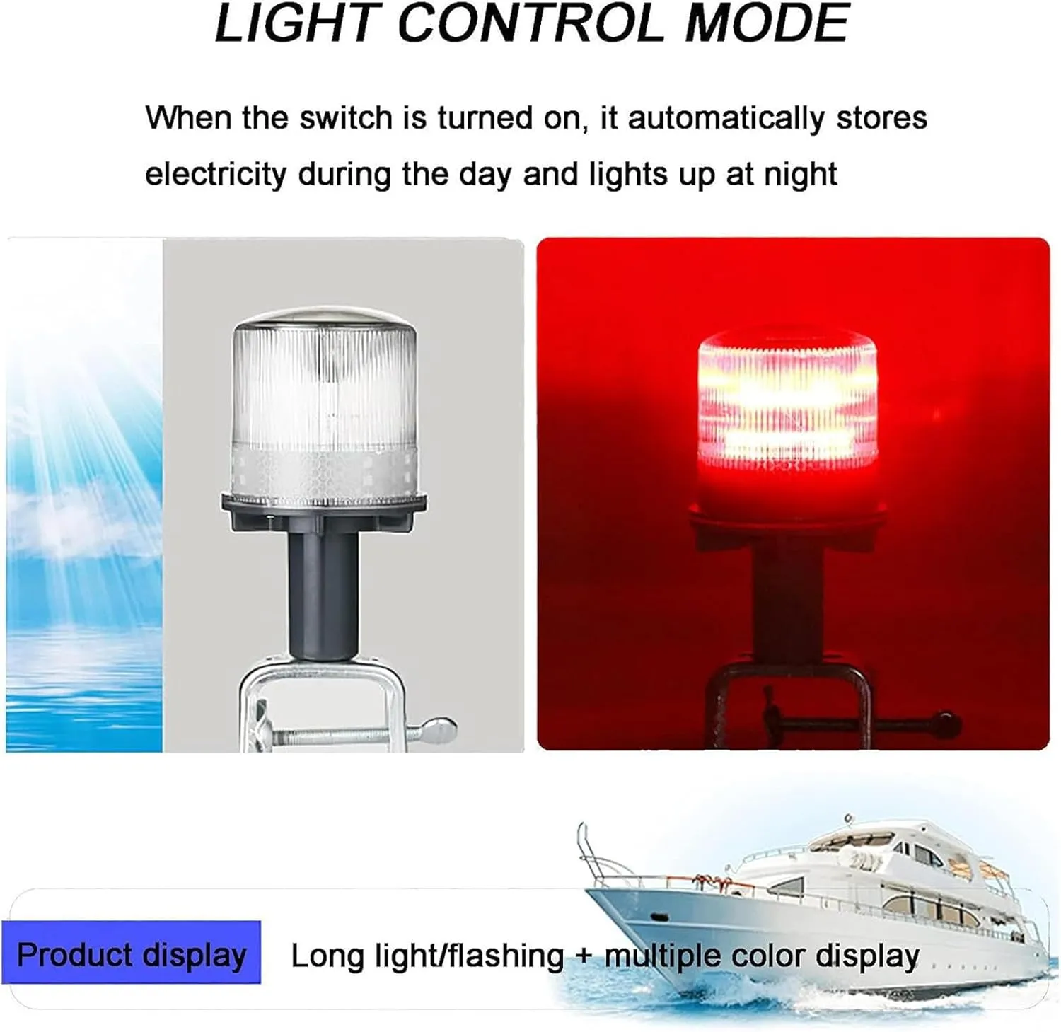 Boat Navigation Lights, Solar Powered Boat Safety Beacon Light, Ip65 Waterproof LED Signal Lamp, Yacht Accessory Tools,Red