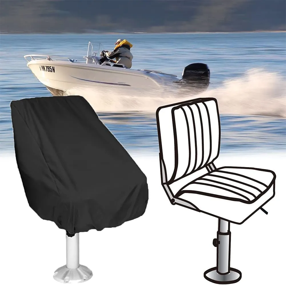 Boat Seat Cover 2 Pack Waterproof Outdoor Captain's Chair Cover Heavy Duty 420D Boat Bench Seat Cover Weather UV Resistant Helm Chair Protective Black