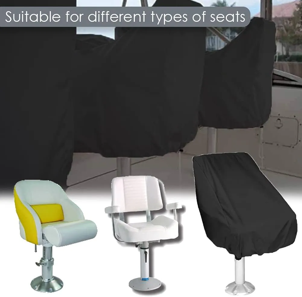Boat Seat Cover 2 Pack Waterproof Outdoor Captain's Chair Cover Heavy Duty 420D Boat Bench Seat Cover Weather UV Resistant Helm Chair Protective Black