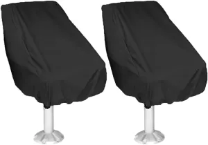 Boat Seat Cover 2 Pack Waterproof Outdoor Captain's Chair Cover Heavy Duty 420D Boat Bench Seat Cover Weather UV Resistant Helm Chair Protective Black