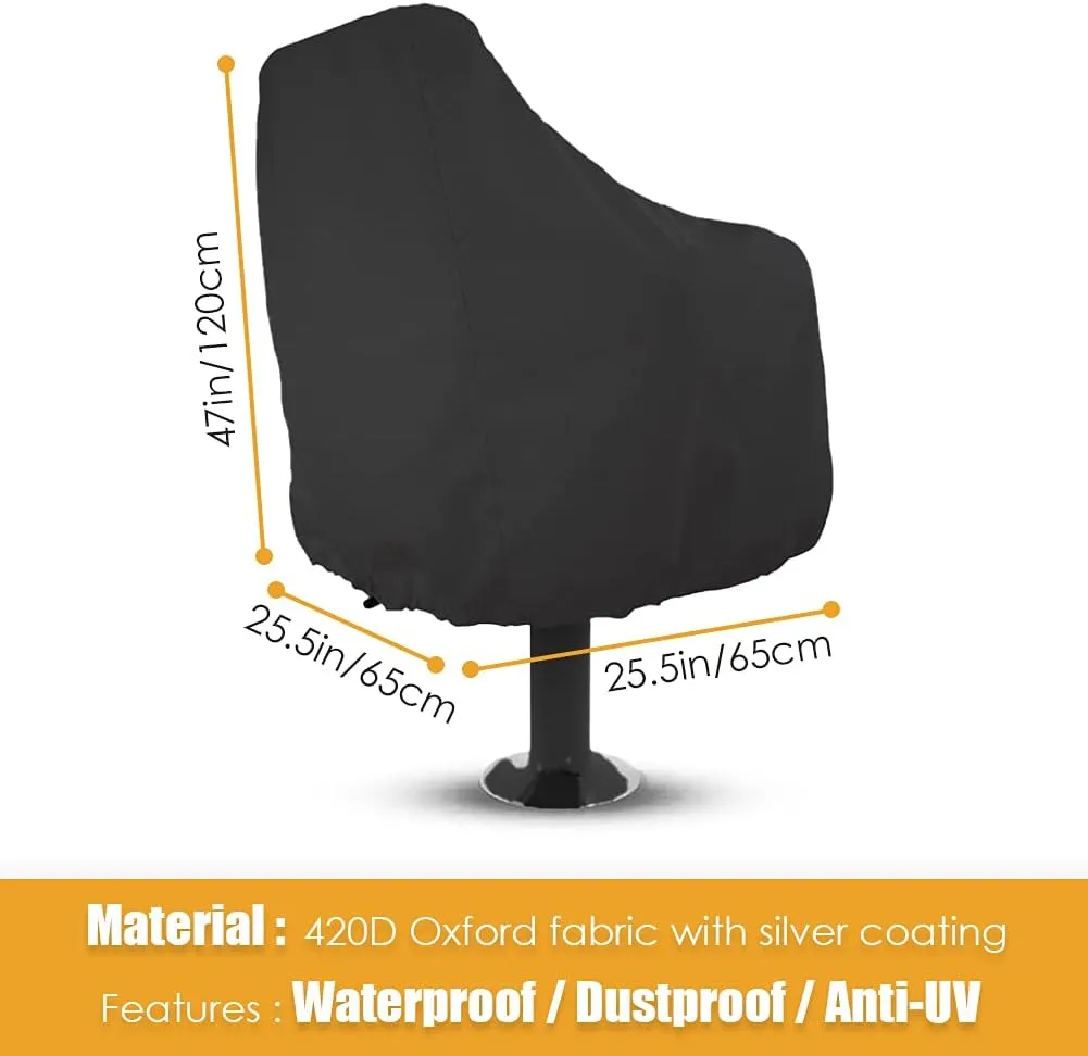 Boat Seat Cover 2 Pack Waterproof Outdoor Captain's Chair Cover Heavy Duty 420D Boat Bench Seat Cover Weather UV Resistant Helm Chair Protective Black