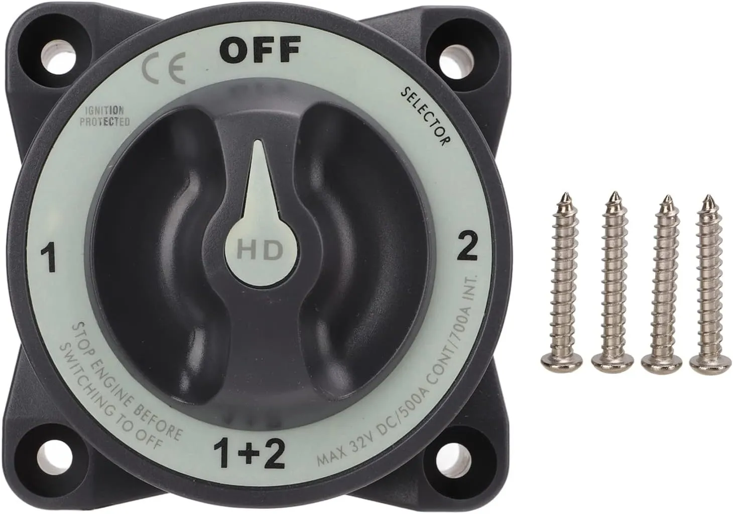 Boat Selector Switch,4 Position Battery Switch Disconnect Switch 500A Battery Selector Switch Battery Power Cut Master Switch Waterproof Battery Cut Off Switch for Boat