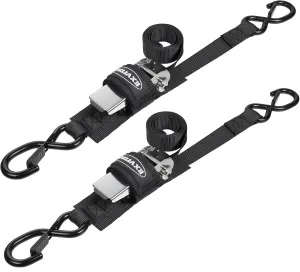 Boat tie Down Straps to Trailer 1"×4' transom Straps with Stainless Steel Ratchet Heavy Duty Adjustable Ratchet Straps for Boat Trailer 2400lbs Break Strength,Black 2 Pack