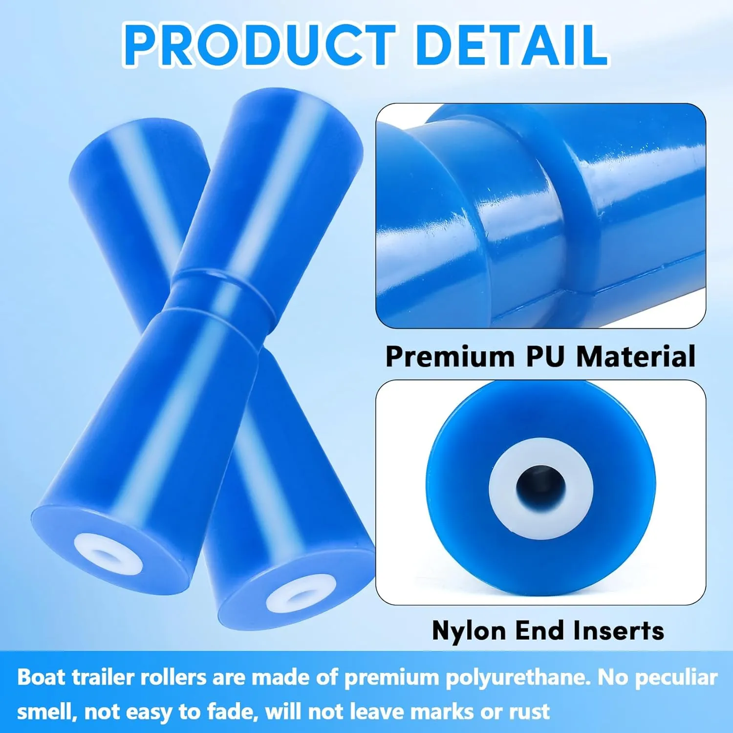 Boat Trailer Roller 8/10/12in,Keel Rollers for Boat Trailer,Heavy Duty PU Bow Roller Boat Trailer Accessories Replacement Boat Trailer Parts Fits 5/8" Shaft (Blue,1/2 Pack)