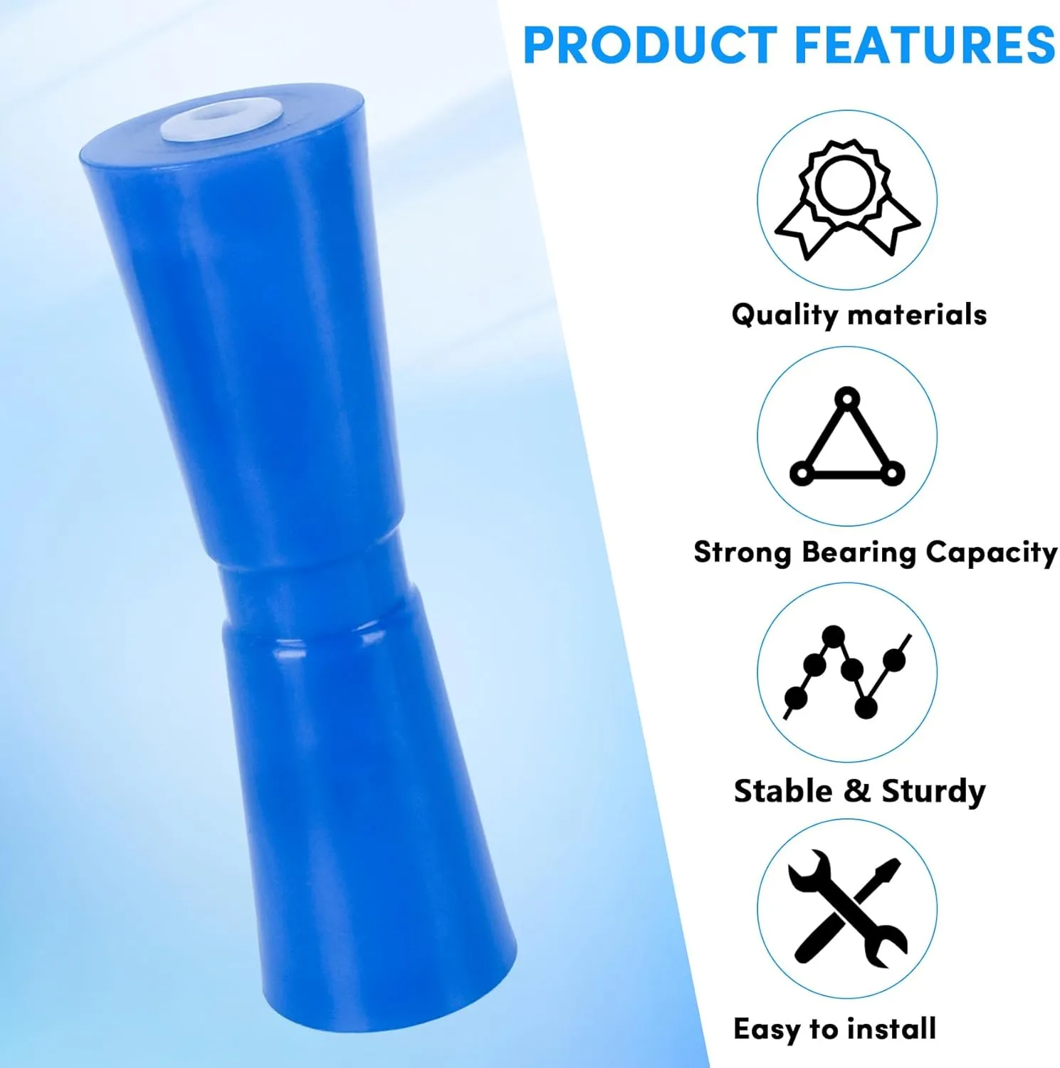 Boat Trailer Roller 8/10/12in,Keel Rollers for Boat Trailer,Heavy Duty PU Bow Roller Boat Trailer Accessories Replacement Boat Trailer Parts Fits 5/8" Shaft (Blue,1/2 Pack)