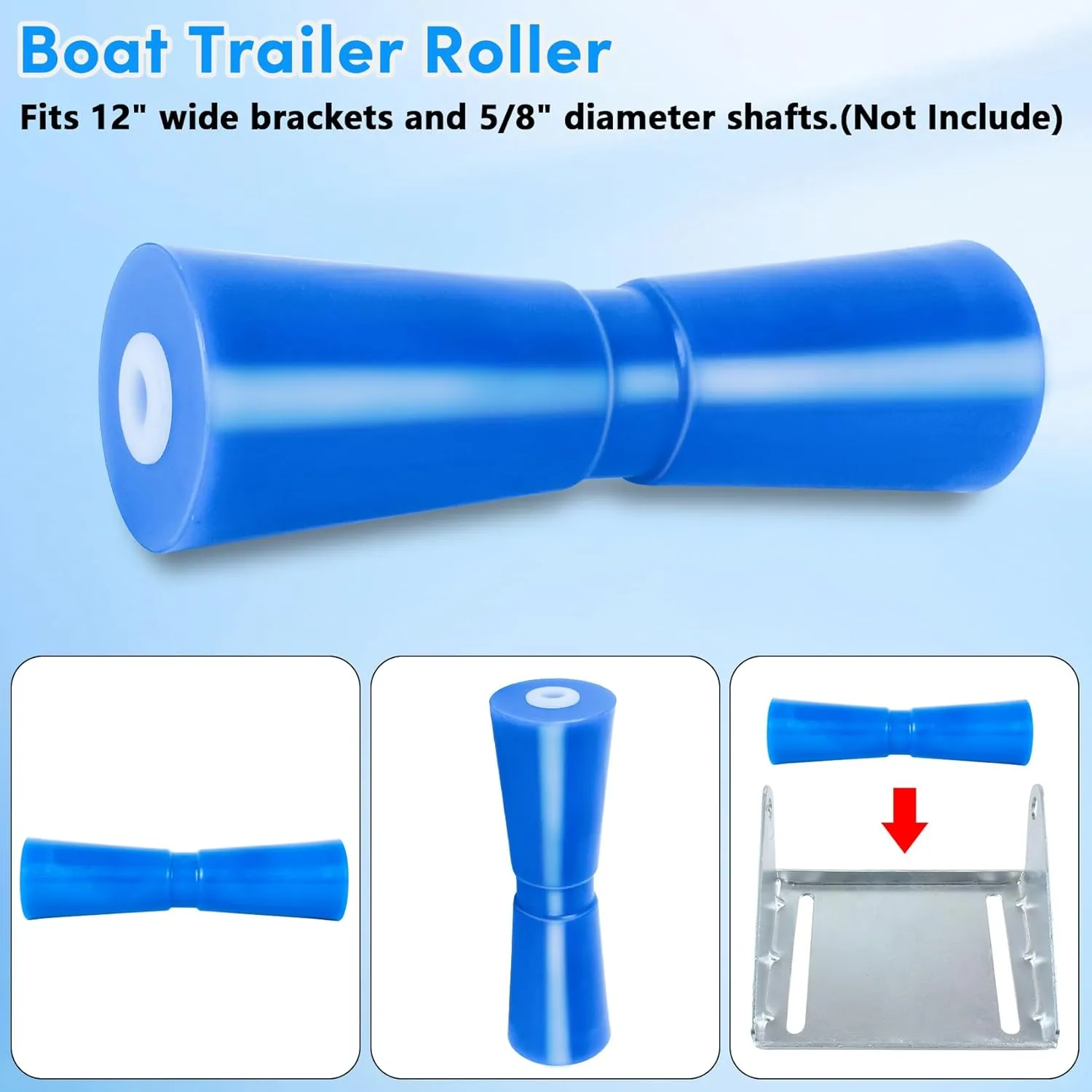 Boat Trailer Roller 8/10/12in,Keel Rollers for Boat Trailer,Heavy Duty PU Bow Roller Boat Trailer Accessories Replacement Boat Trailer Parts Fits 5/8" Shaft (Blue,1/2 Pack)