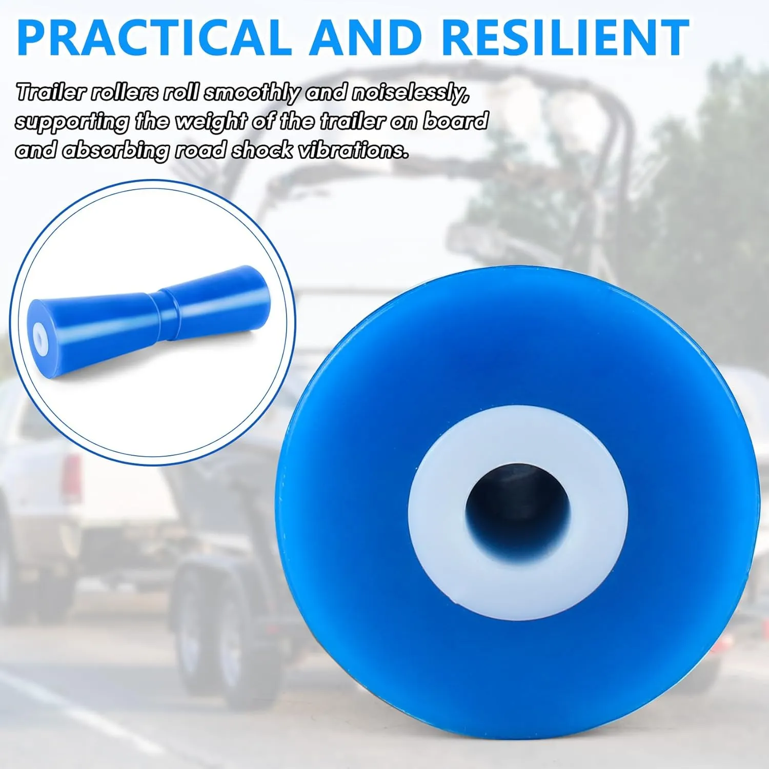 Boat Trailer Roller 8/10/12in,Keel Rollers for Boat Trailer,Heavy Duty PU Bow Roller Boat Trailer Accessories Replacement Boat Trailer Parts Fits 5/8" Shaft (Blue,1/2 Pack)