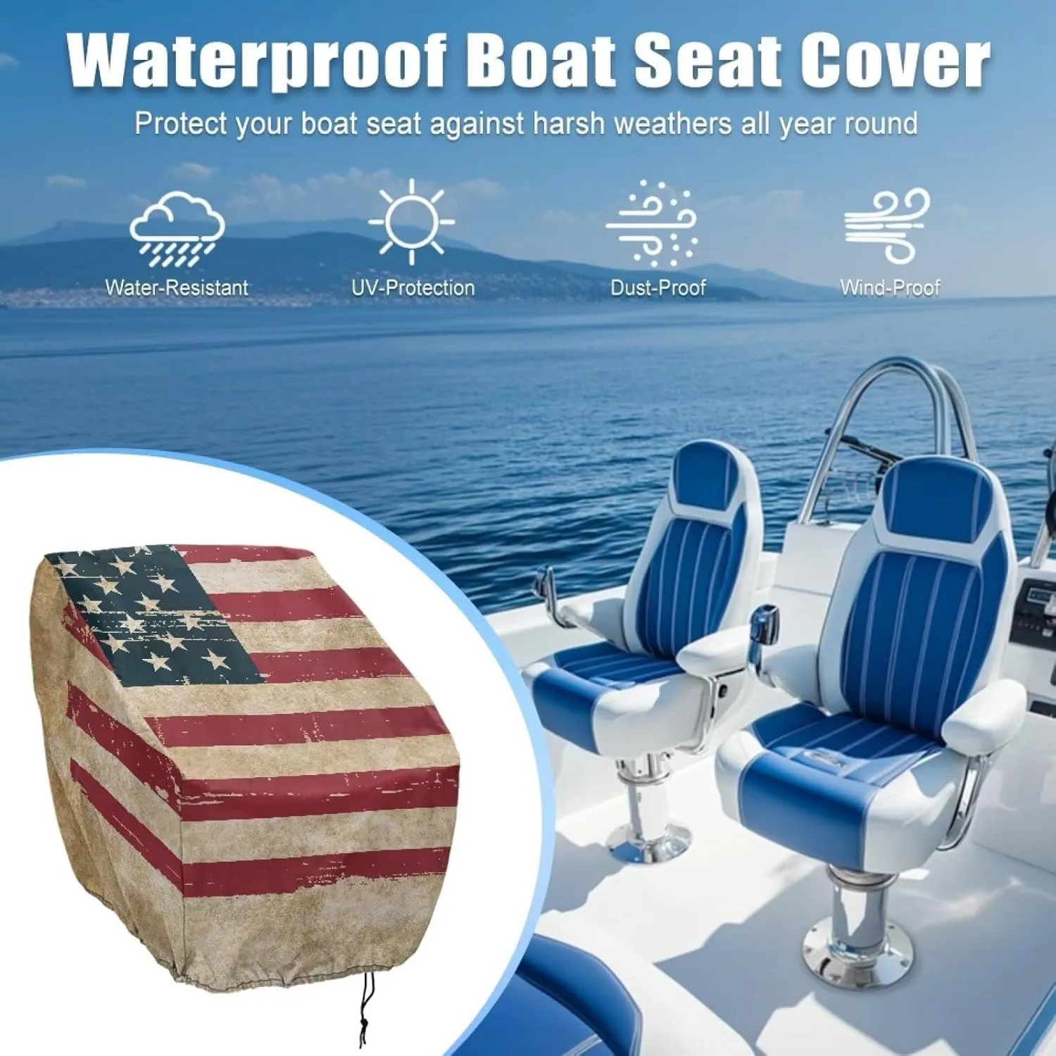 Boatee 2 Pack Boat Bench Chair Cover Waterproof Helm Chair Protective Covers with Drawstring Boat Accessories Windproof Heavy Duty Boat Folding Chair Cover