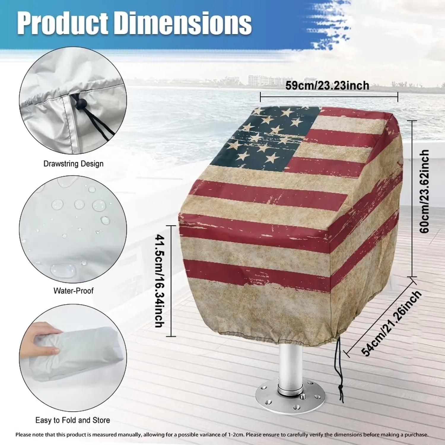 Boatee 2 Pack Boat Bench Chair Cover Waterproof Helm Chair Protective Covers with Drawstring Boat Accessories Windproof Heavy Duty Boat Folding Chair Cover