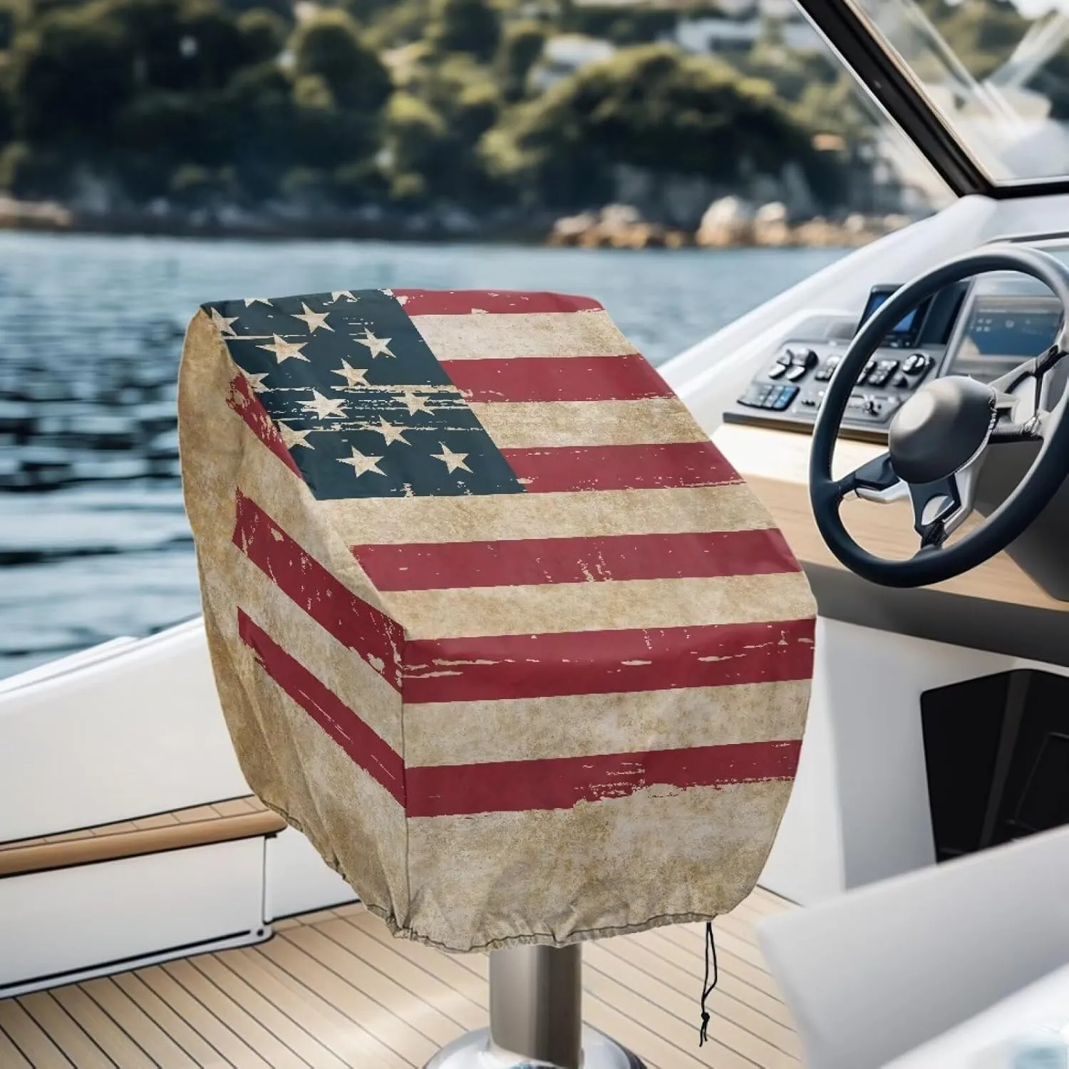 Boatee 2 Pack Boat Bench Chair Cover Waterproof Helm Chair Protective Covers with Drawstring Boat Accessories Windproof Heavy Duty Boat Folding Chair Cover