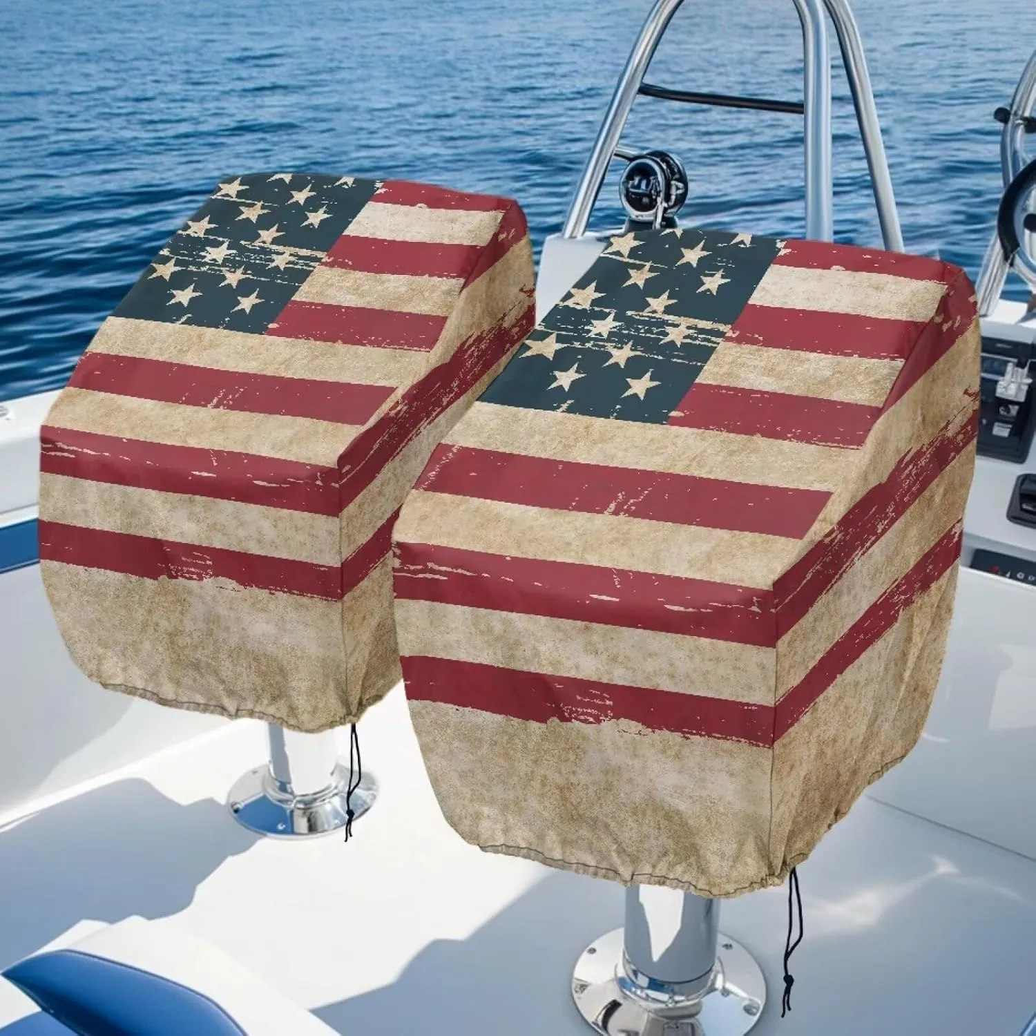 Boatee 2 Pack Boat Bench Chair Cover Waterproof Helm Chair Protective Covers with Drawstring Boat Accessories Windproof Heavy Duty Boat Folding Chair Cover