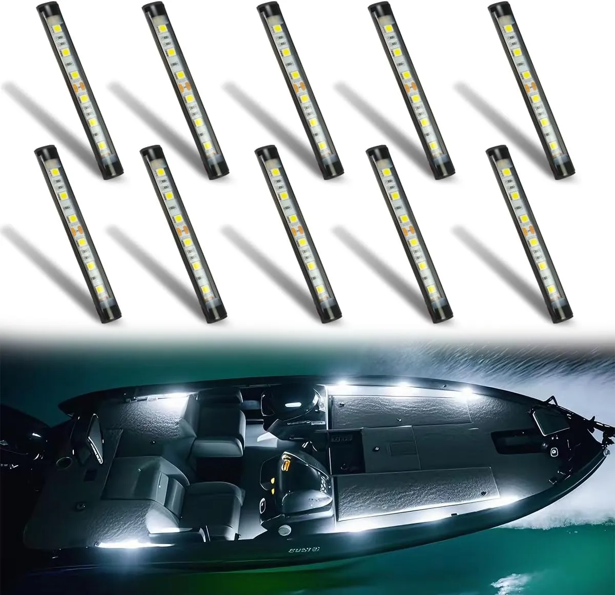 Boaton Marine Led Boat Lights, Night Fishing Lights, Boat Interior Lights, No Drilling Install Boat Deck Lights Courtesy Lights, White