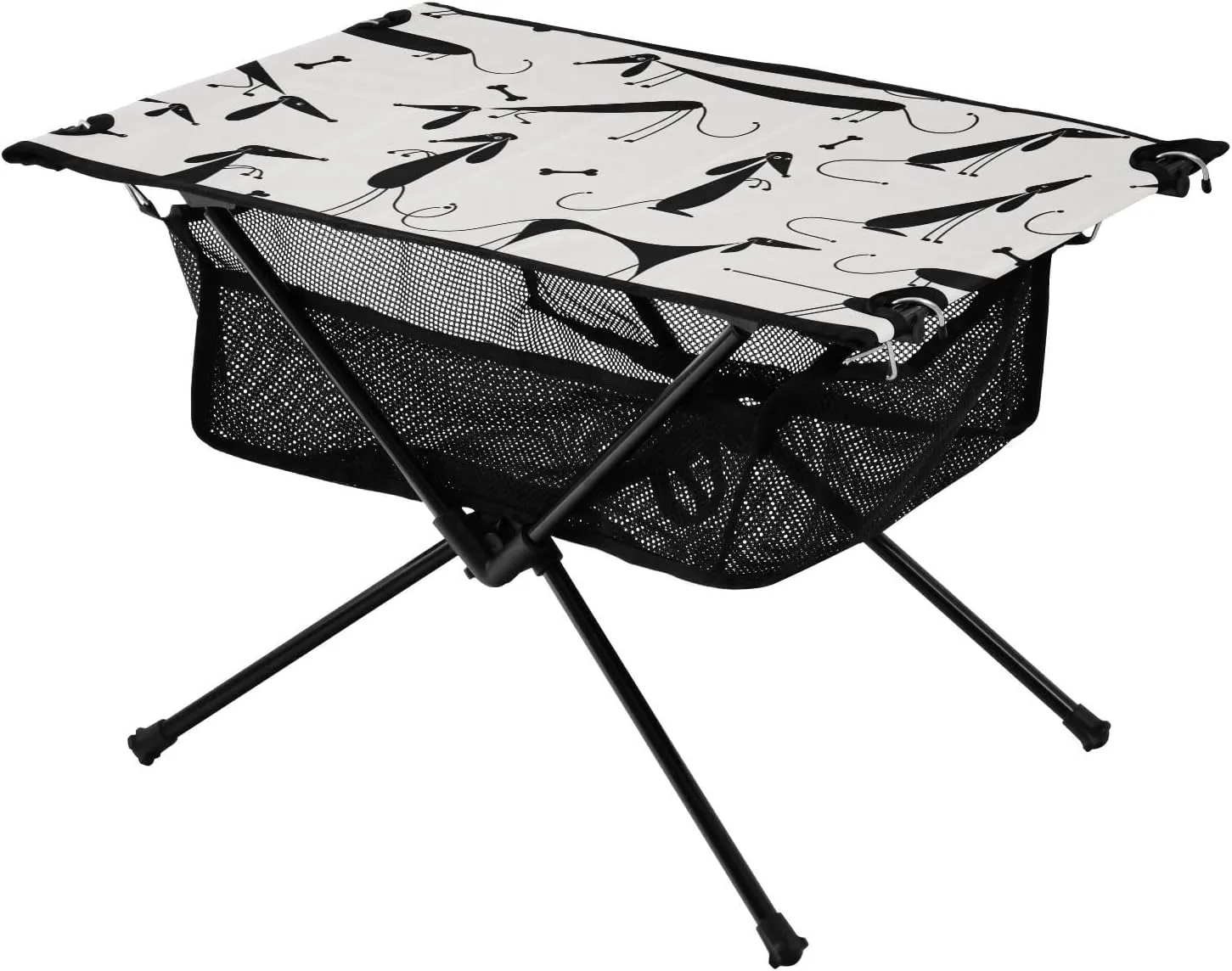 Bolaz Outdoor Folding Portable Picnic Camping Table-Funny Black Dogs,Storage Mesh for Camping Gear Accessories, Hiking, Mountaineering, Outdoor Travel