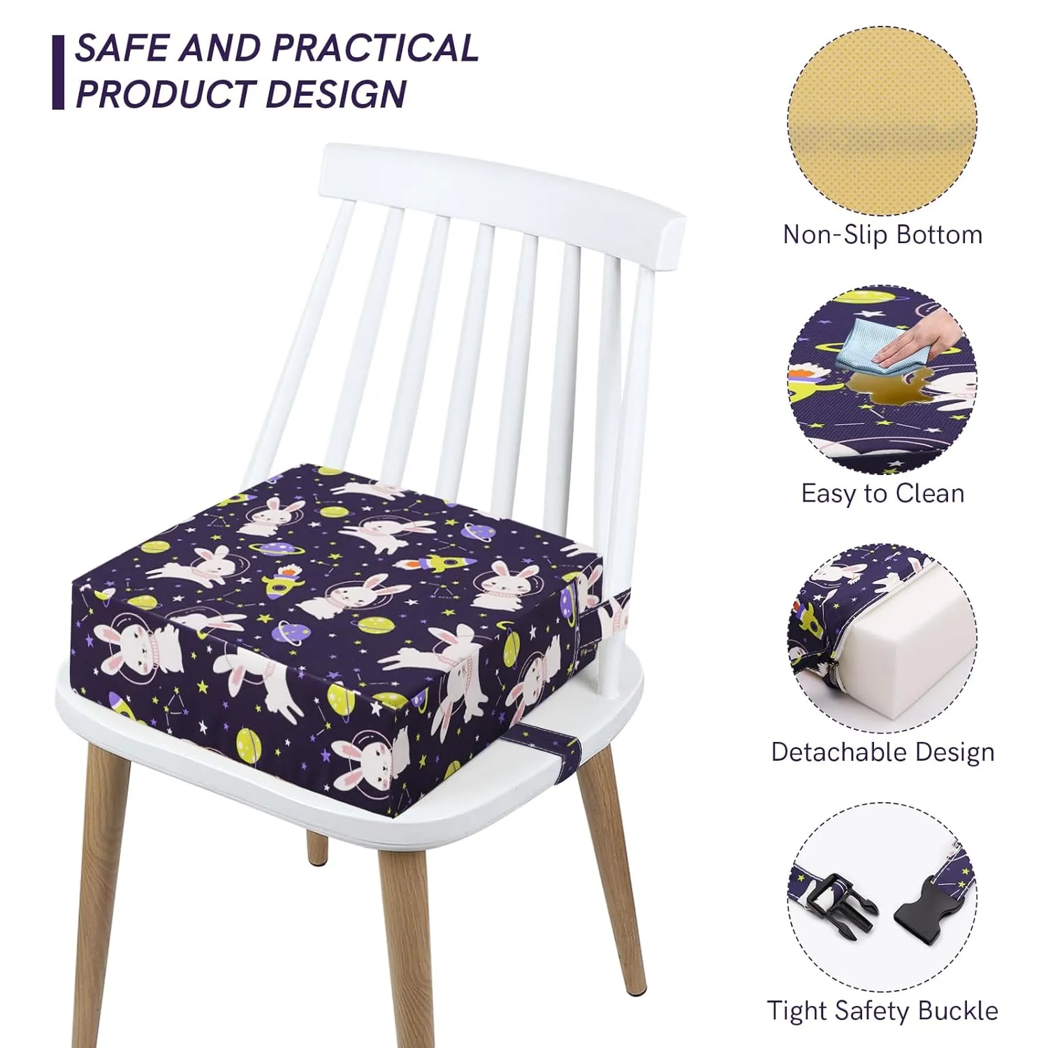 Booster Seat for Kitchen Chair - Strong Support Toddler Booster Seat for Dining Table, Portable Booster Chair with Adjustable Elasticity Straps for Toddlers Eating Travel Home