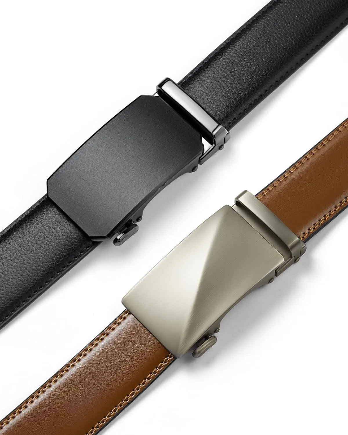 BOSTANTEN Ratchet Leather Belt For Men 2 Pack Dress and Casual with Adjustable Buckle, Trim to Fit