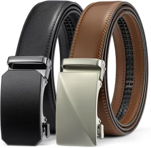 BOSTANTEN Ratchet Leather Belt For Men 2 Pack Dress and Casual with Adjustable Buckle, Trim to Fit