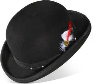 Bowler Derby 100% Wool Theater Quality Hat for Men Women, Clown Bowler, Bolo Hat–Genuine Felt Derby Hats for Costumes