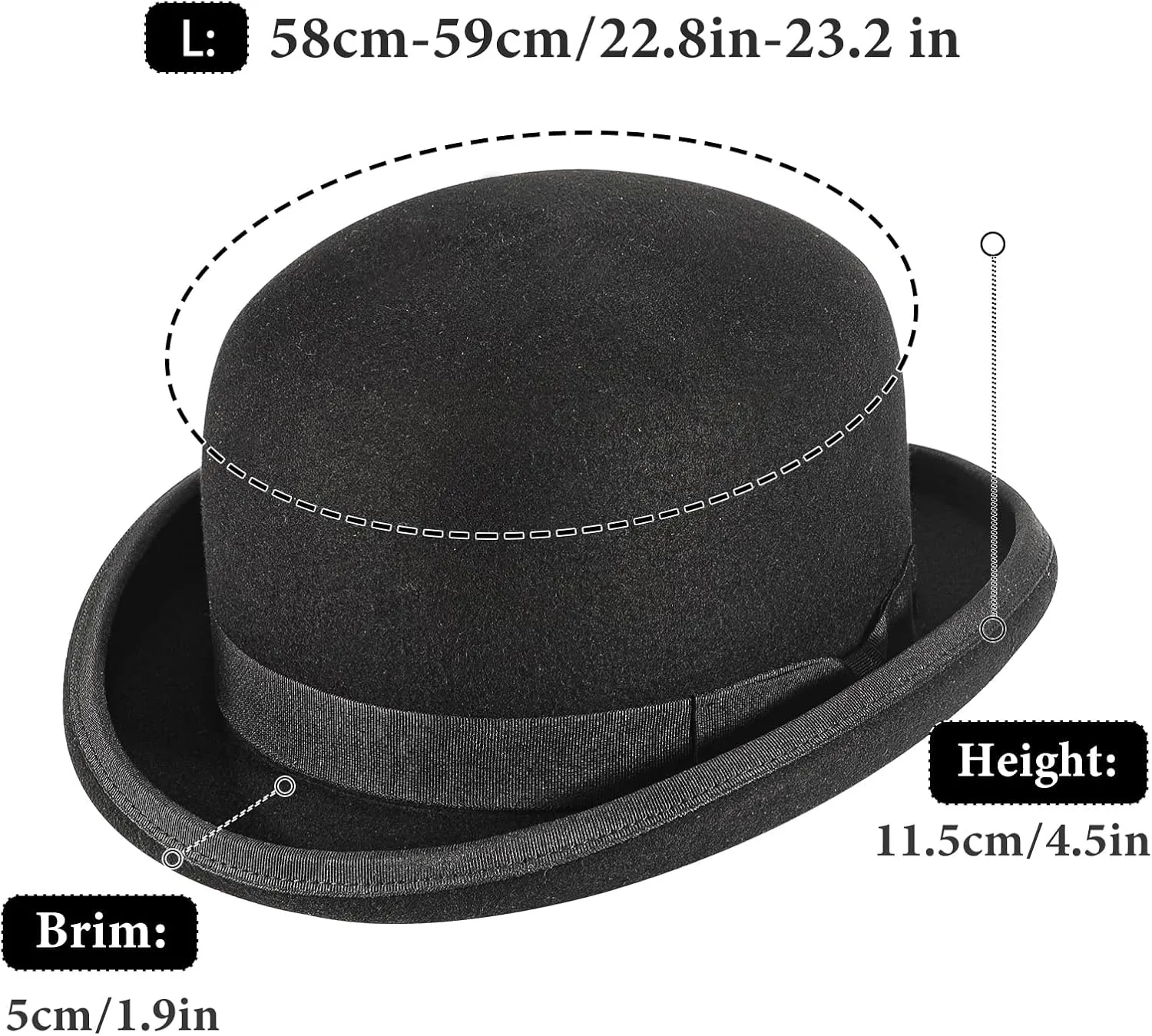 Bowler Derby 100% Wool Theater Quality Hat for Men Women, Clown Bowler, Bolo Hat–Genuine Felt Derby Hats for Costumes