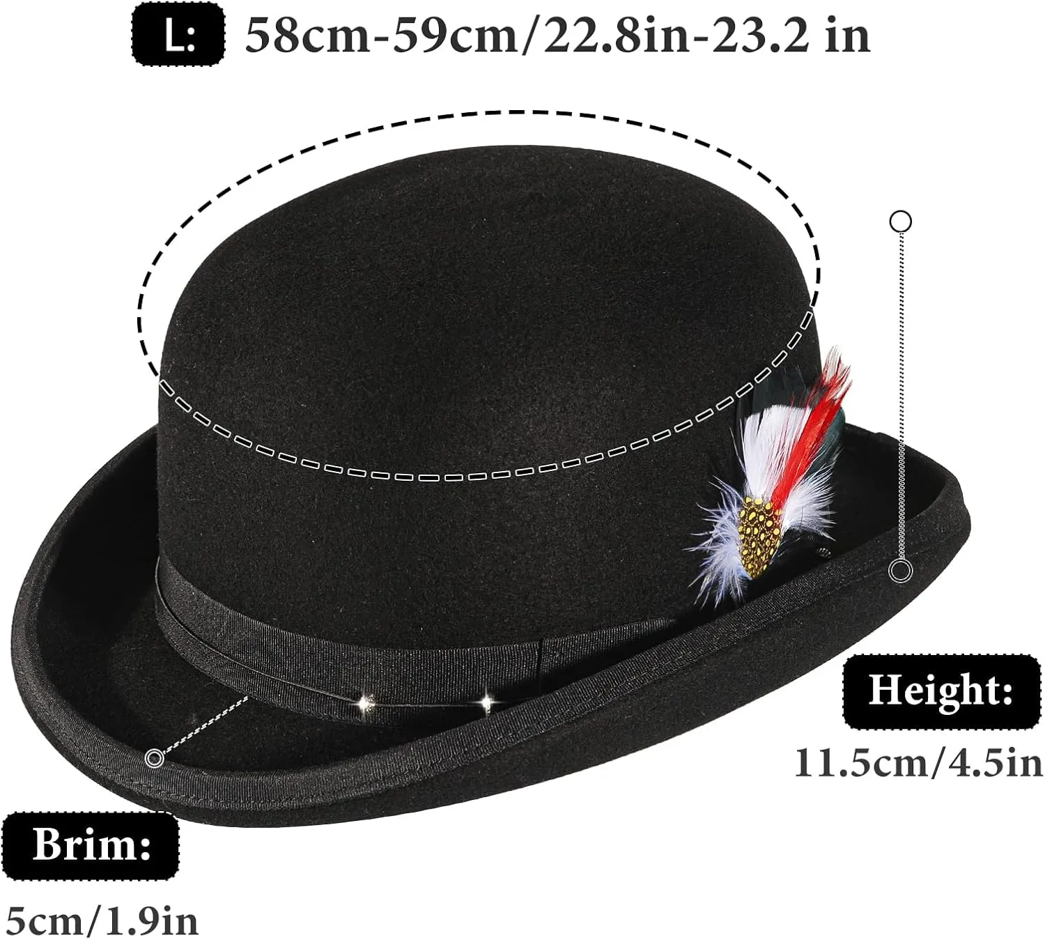 Bowler Derby 100% Wool Theater Quality Hat for Men Women, Clown Bowler, Bolo Hat–Genuine Felt Derby Hats for Costumes