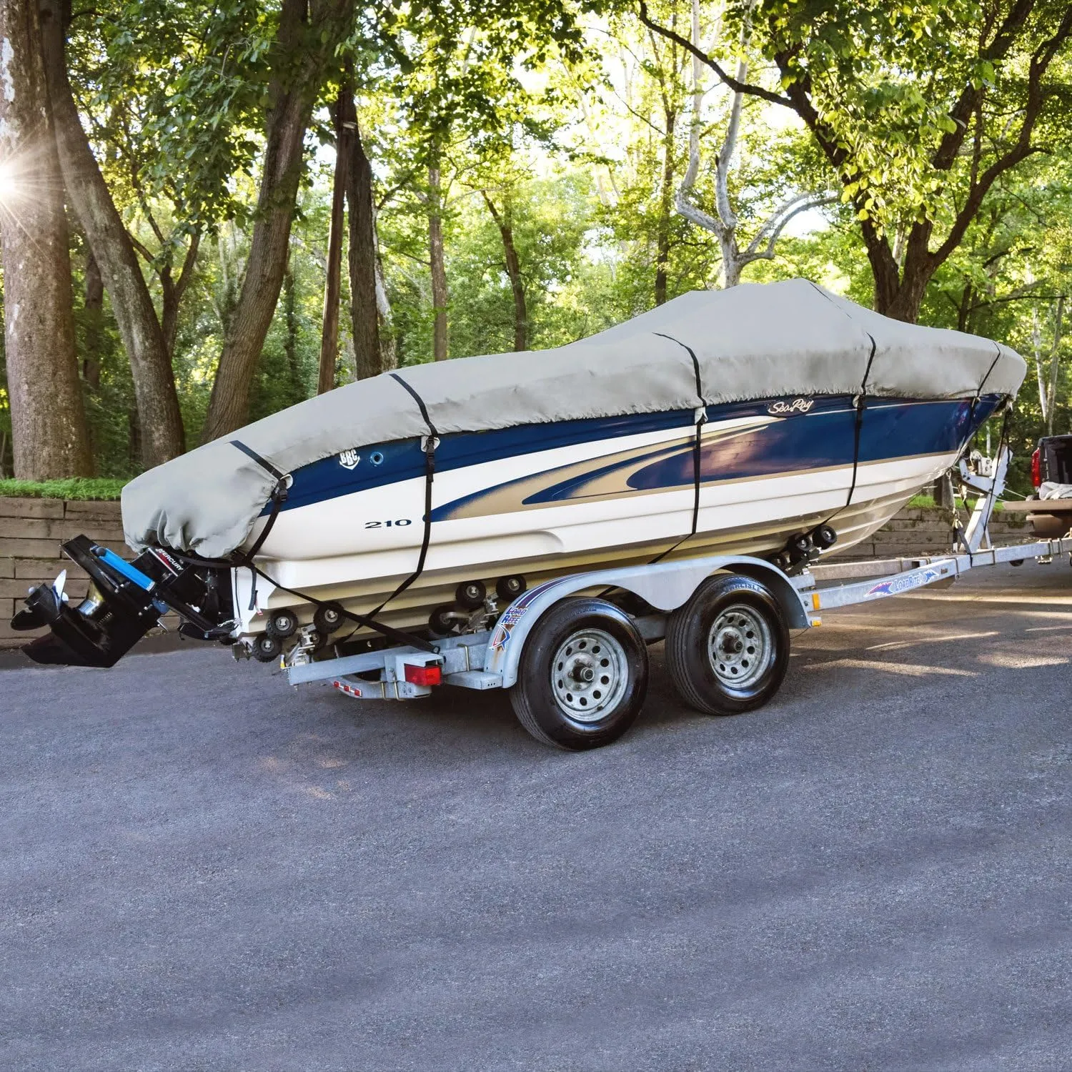 Budge B-1201-X5 1200 Denier V-Hull Runabout Boat Cover Gray 18'-20' Long (Beam Width Up to 102") Waterproof, Heavy Duty, UV Resistant