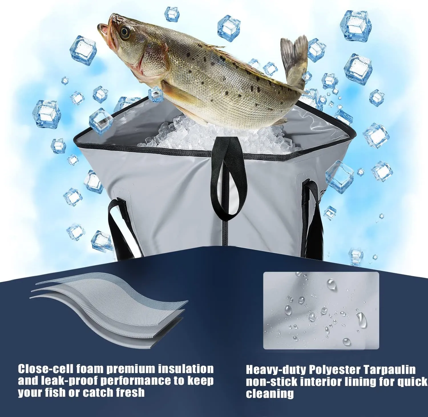 Buffalo Gear Insulated Fish Cooler Bag 40x18in 48x18in Leakproof Kill Bag Portable Waterproof Keep Ice Cold More Than 24 Hours
