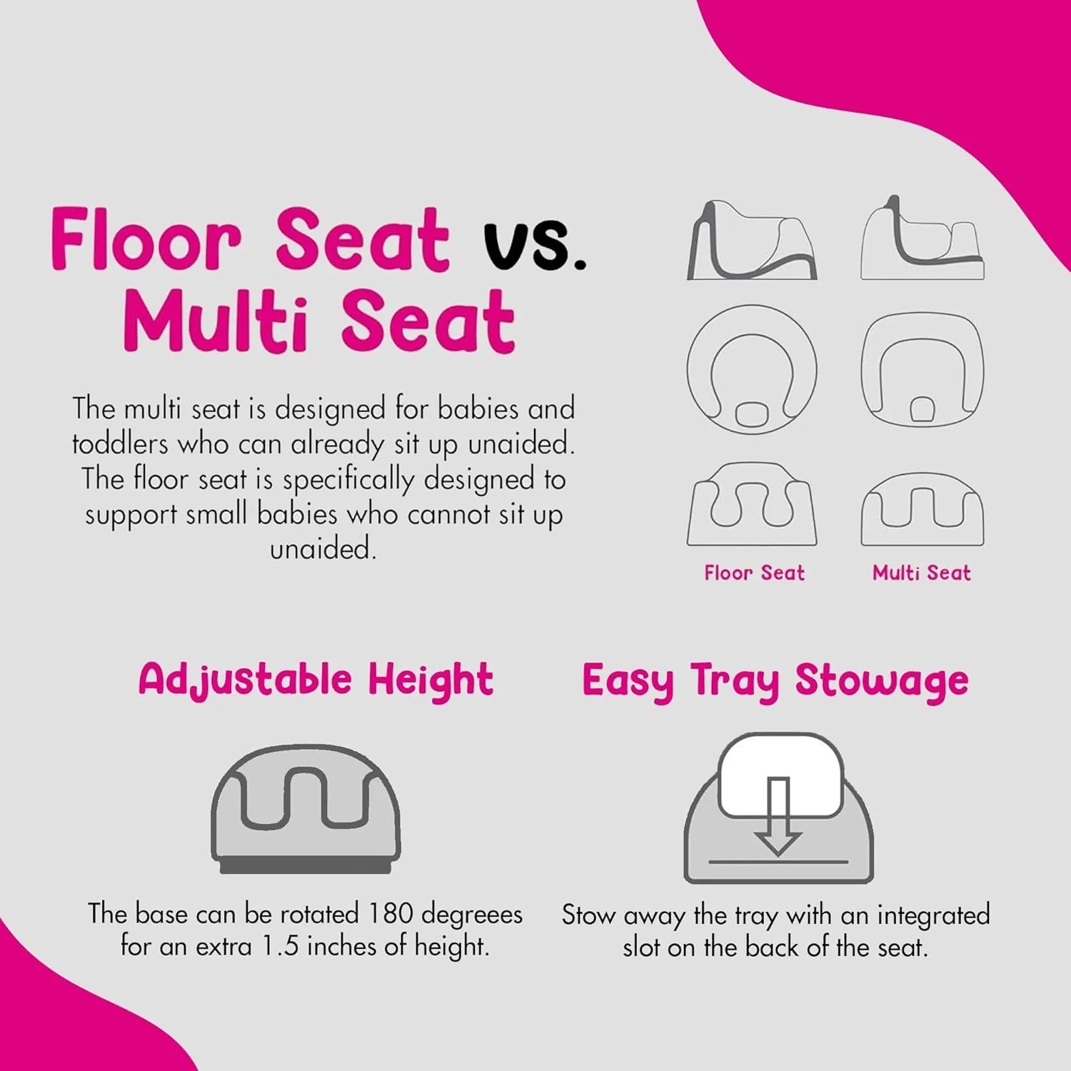 Bumbo Baby Toddler Adjustable 3 in 1 Multi Seat High Chair and Booster Seat with Removable Tray and Buckle Strap for Toddlers 1 to 3, Taupe (2 Pack)