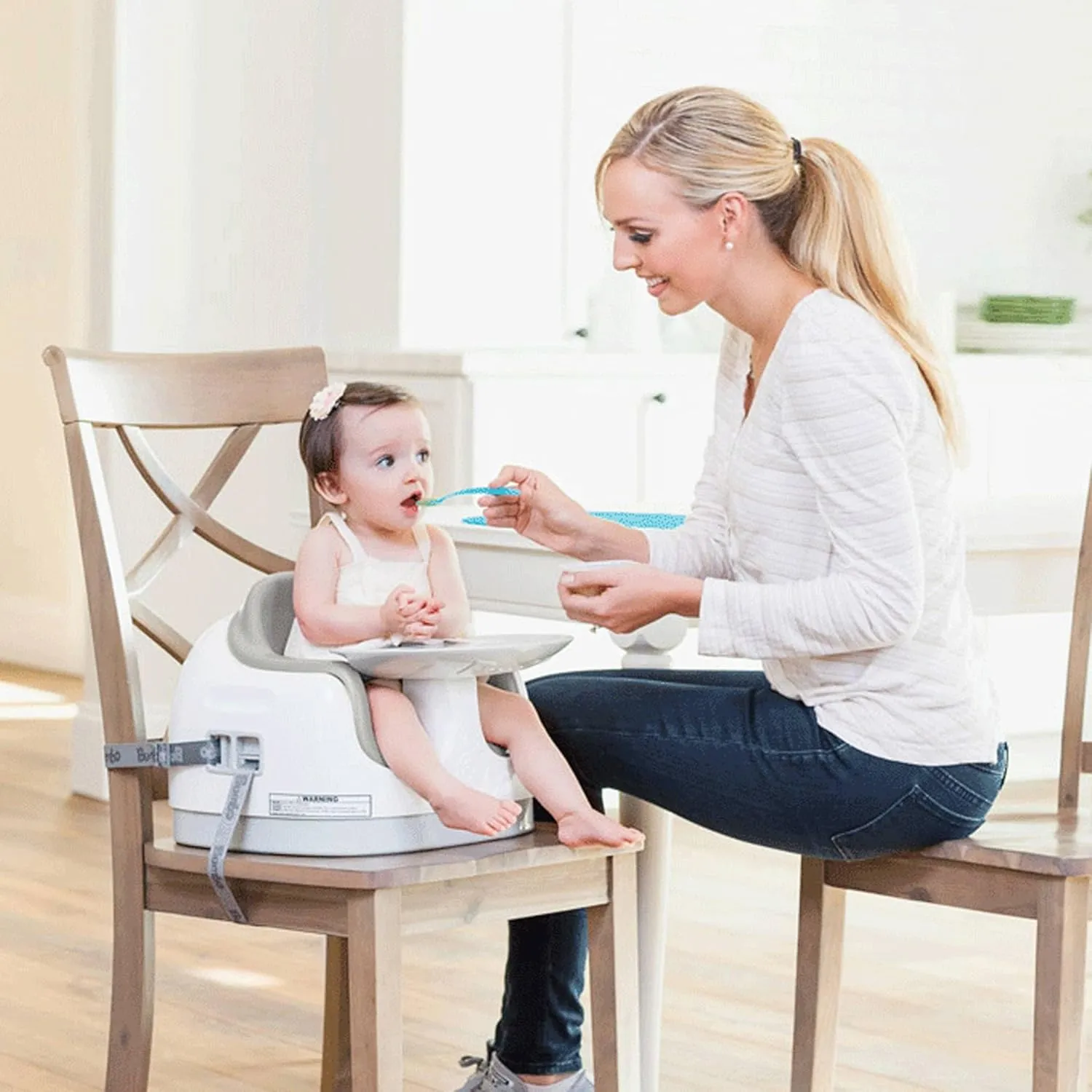 Bumbo Baby Toddler Adjustable 3 in 1 Multi Seat High Chair and Booster Seat with Removable Tray and Buckle Strap for Toddlers 1 to 3, Taupe (2 Pack)
