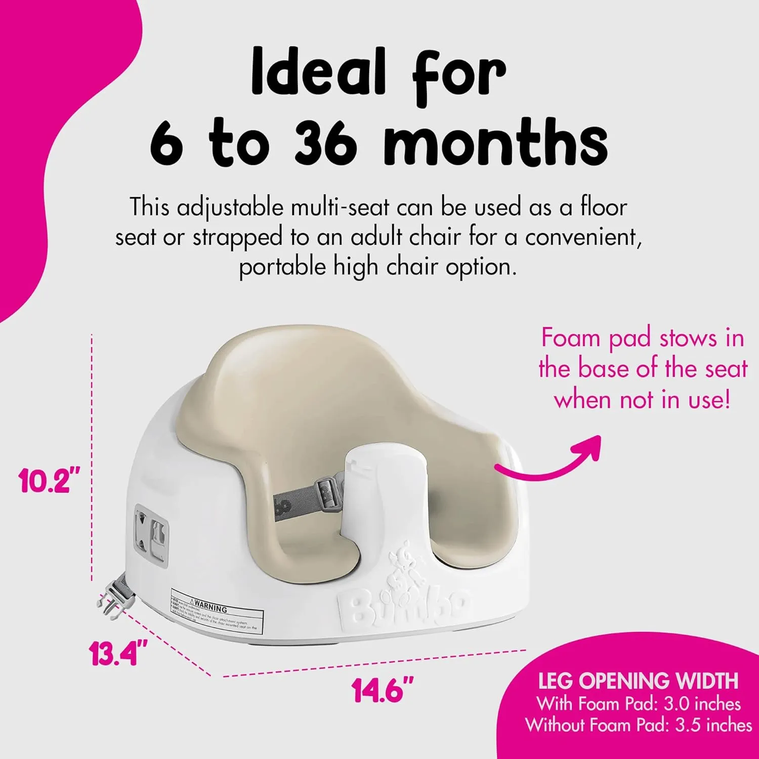 Bumbo Baby Toddler Adjustable 3 in 1 Multi Seat High Chair and Booster Seat with Removable Tray and Buckle Strap for Toddlers 1 to 3, Taupe (2 Pack)