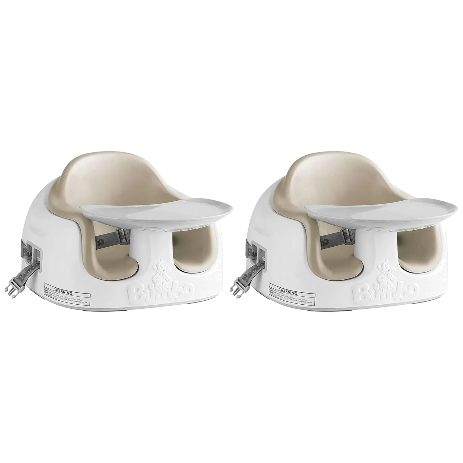 Bumbo Baby Toddler Adjustable 3 in 1 Multi Seat High Chair and Booster Seat with Removable Tray and Buckle Strap for Toddlers 1 to 3, Taupe (2 Pack)
