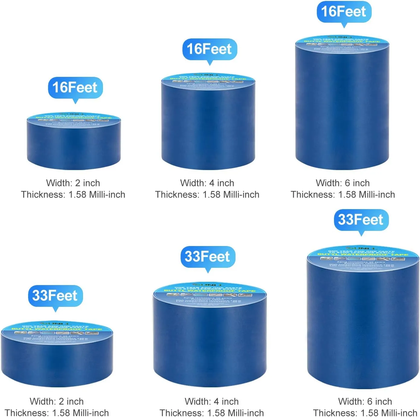 Butyl Seal Tape 2"W X 16'L, Butyl Repair Tape, Multi-Use for Boat and Pipe Sealing, HVAC Ducts, Roof Cracks, RV, Awning, Window Sealing, Blue