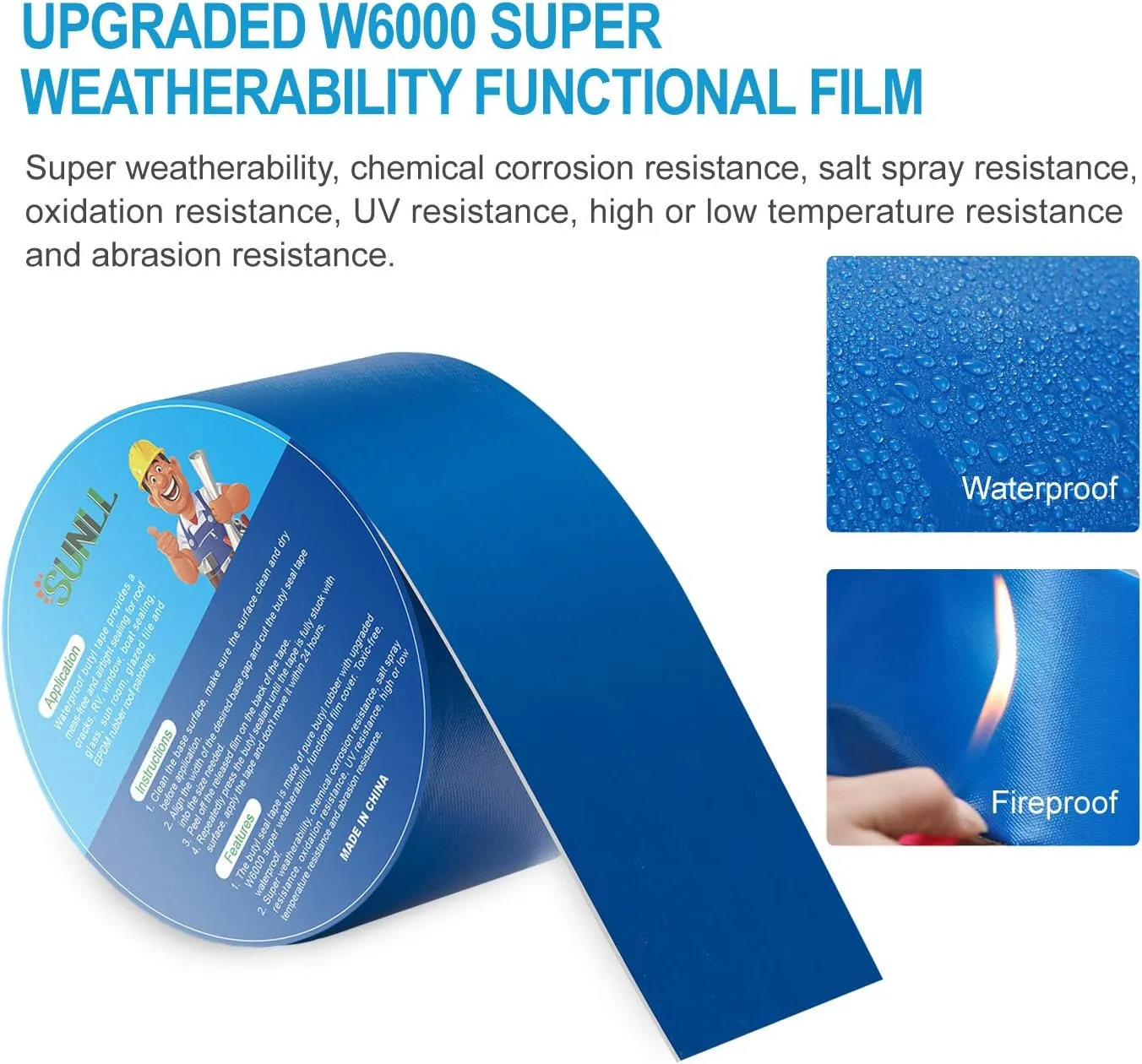 Butyl Seal Tape 2"W X 16'L, Butyl Repair Tape, Multi-Use for Boat and Pipe Sealing, HVAC Ducts, Roof Cracks, RV, Awning, Window Sealing, Blue