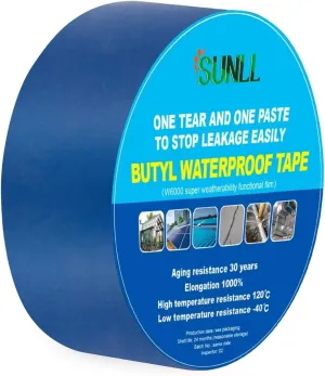 Butyl Seal Tape 2"W X 16'L, Butyl Repair Tape, Multi-Use for Boat and Pipe Sealing, HVAC Ducts, Roof Cracks, RV, Awning, Window Sealing, Blue