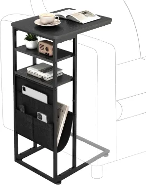 C Shaped End Table, C Shaped End Table for Couch, C Side Table with Storage Bag, Slide Under Sofa Table, C for Sofa with 2 Storage Shelf for Living Room, Bedroom