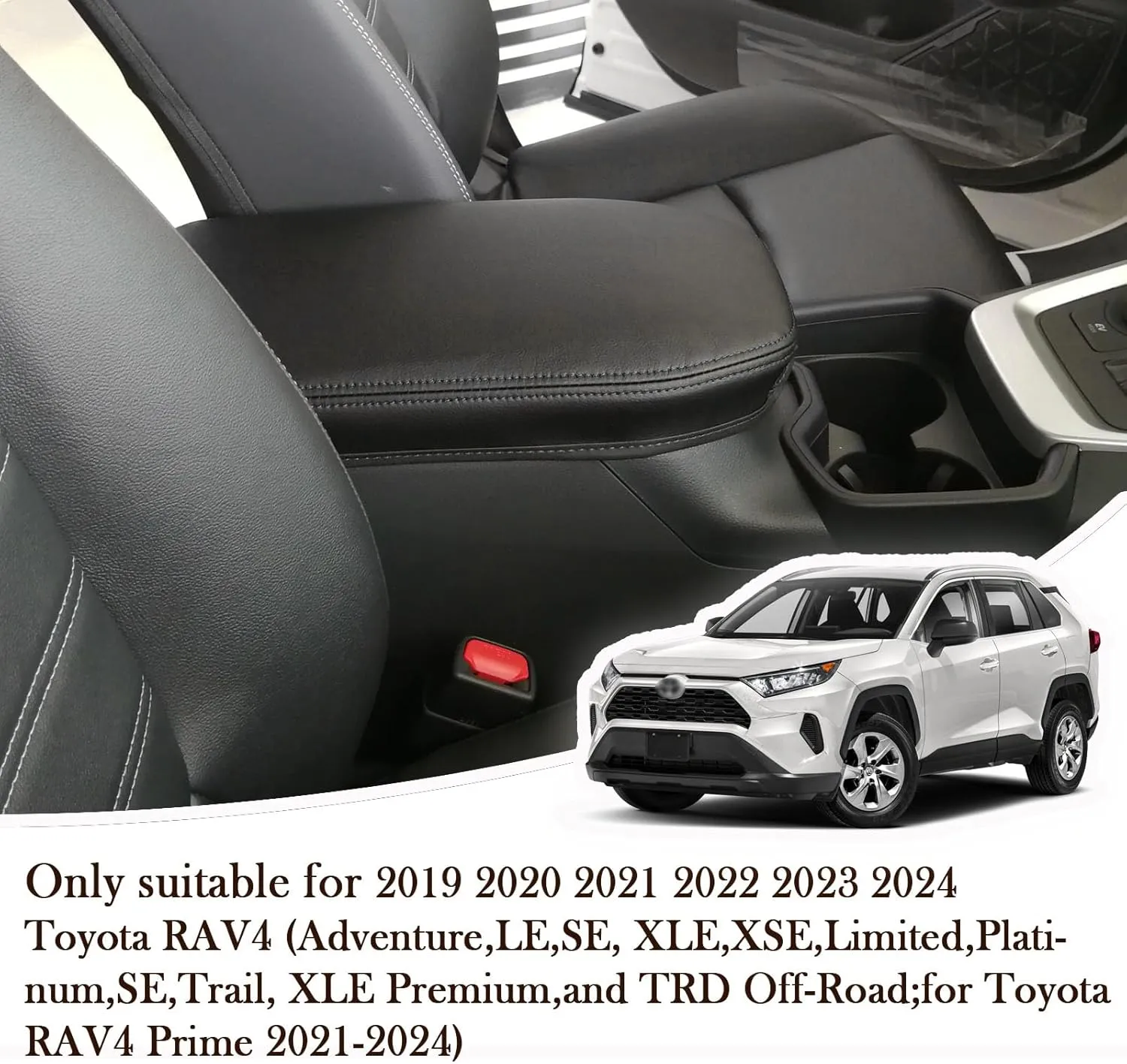 Car Armrest Center Console Covers for Toyota RAV4 Accessories 2025 2024 2019 2020 2021 2022 2023, PU Leather Middle Console Lid Cover Pad Protector(Black Line)