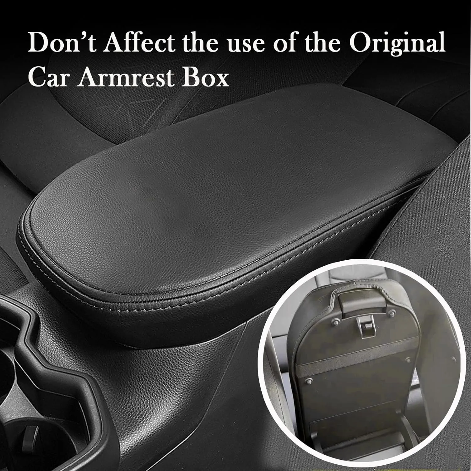 Car Armrest Center Console Covers for Toyota RAV4 Accessories 2025 2024 2019 2020 2021 2022 2023, PU Leather Middle Console Lid Cover Pad Protector(Black Line)