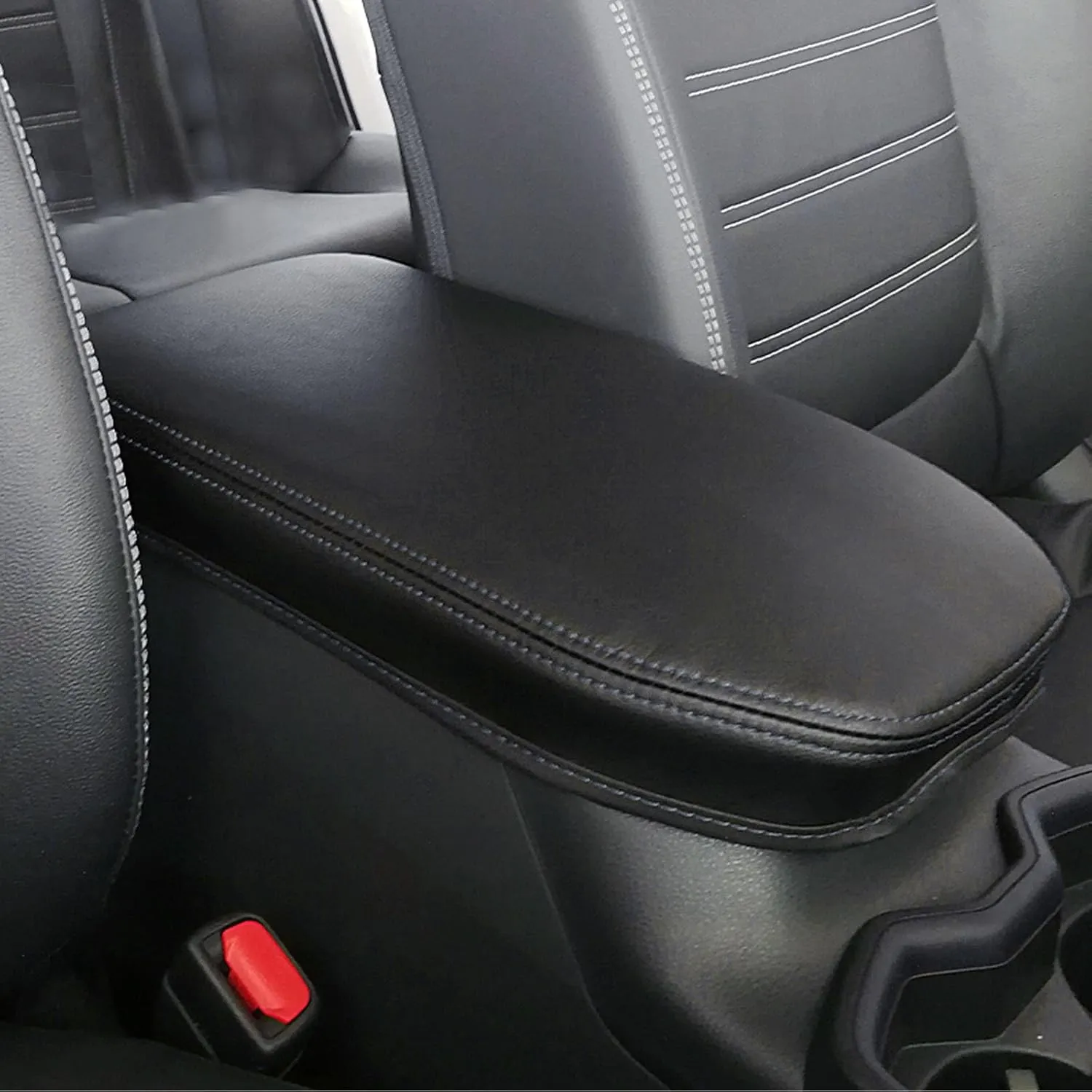Car Armrest Center Console Covers for Toyota RAV4 Accessories 2025 2024 2019 2020 2021 2022 2023, PU Leather Middle Console Lid Cover Pad Protector(Black Line)