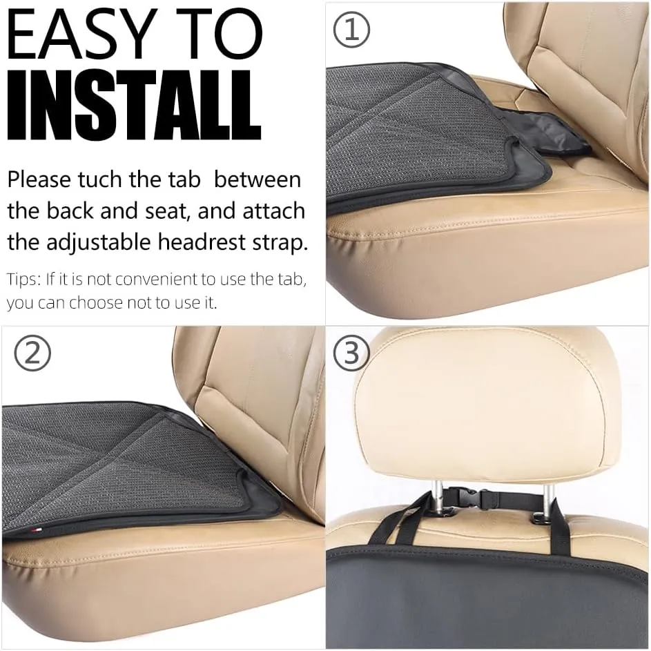 Car Seat Protector Leather Waterproof Child Safety Seat Protector Cover with Thick Pad and 2 Large Pockets Durable Kick Mat for All Auto Seat (Black)
