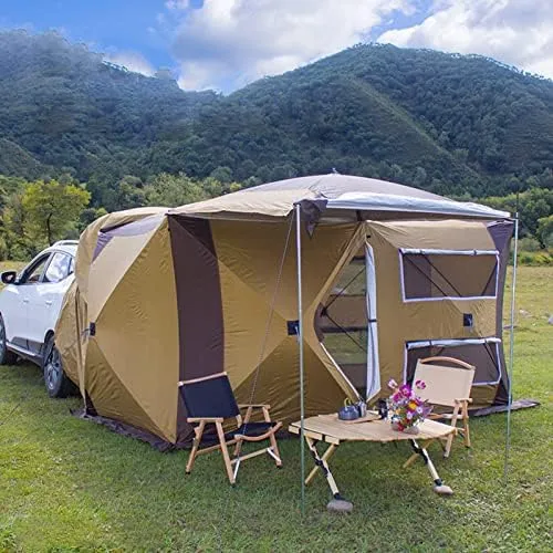 Car Tailgate Trunk Tent, Freestanding Car Awning Rainproof Car Rear Extension Tent with Big Screen & Extendable Awning, SUV Tent Double Protection Low Wind Resistance (Big Black Se
