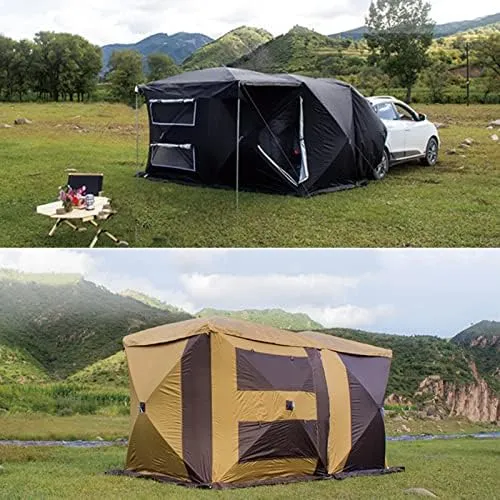 Car Tailgate Trunk Tent, Freestanding Car Awning Rainproof Car Rear Extension Tent with Big Screen & Extendable Awning, SUV Tent Double Protection Low Wind Resistance (Big Black Se