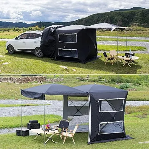 Car Tailgate Trunk Tent, Freestanding Car Awning Rainproof Car Rear Extension Tent with Big Screen & Extendable Awning, SUV Tent Double Protection Low Wind Resistance (Big Black Se