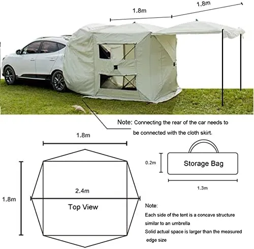 Car Tailgate Trunk Tent, Freestanding Car Awning Rainproof Car Rear Extension Tent with Big Screen & Extendable Awning, SUV Tent Double Protection Low Wind Resistance (Big Black Se