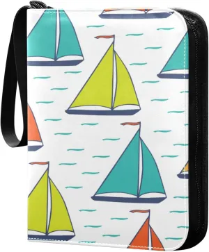 Card Binder 4 Pocket, Trading Card Binder Holder Fits 400 Cards with 50 Sleeves, Card Collection Binder Album Book Holder for Baseball Football Games Cards, Colorful Boat Pattern