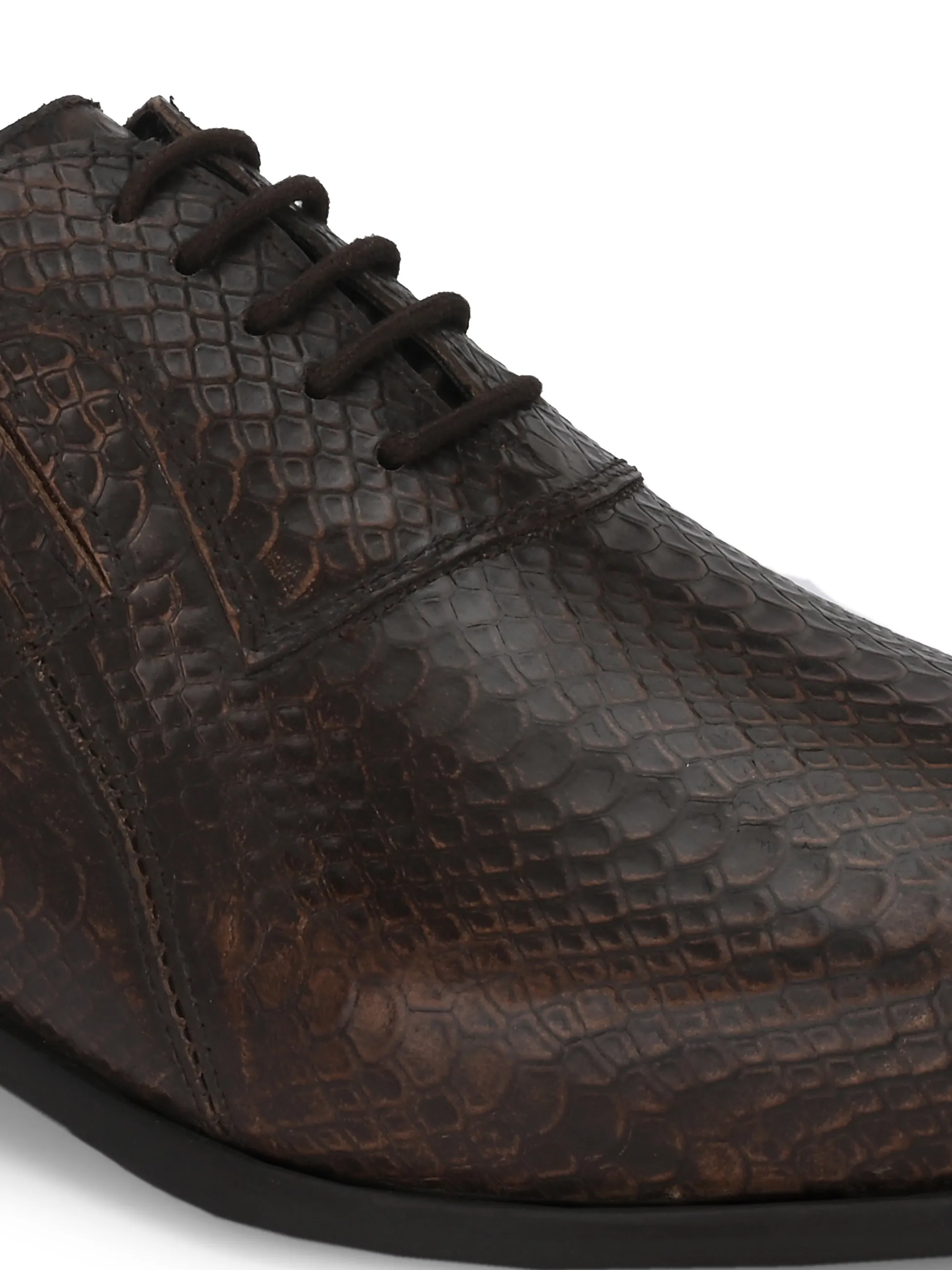 CARLO ROMANO BROWN COLOR PREMIUM ITALIAN RANGE SNAKE PRINTED LEATHER DERBY FORMAL SHOE FOR MEN