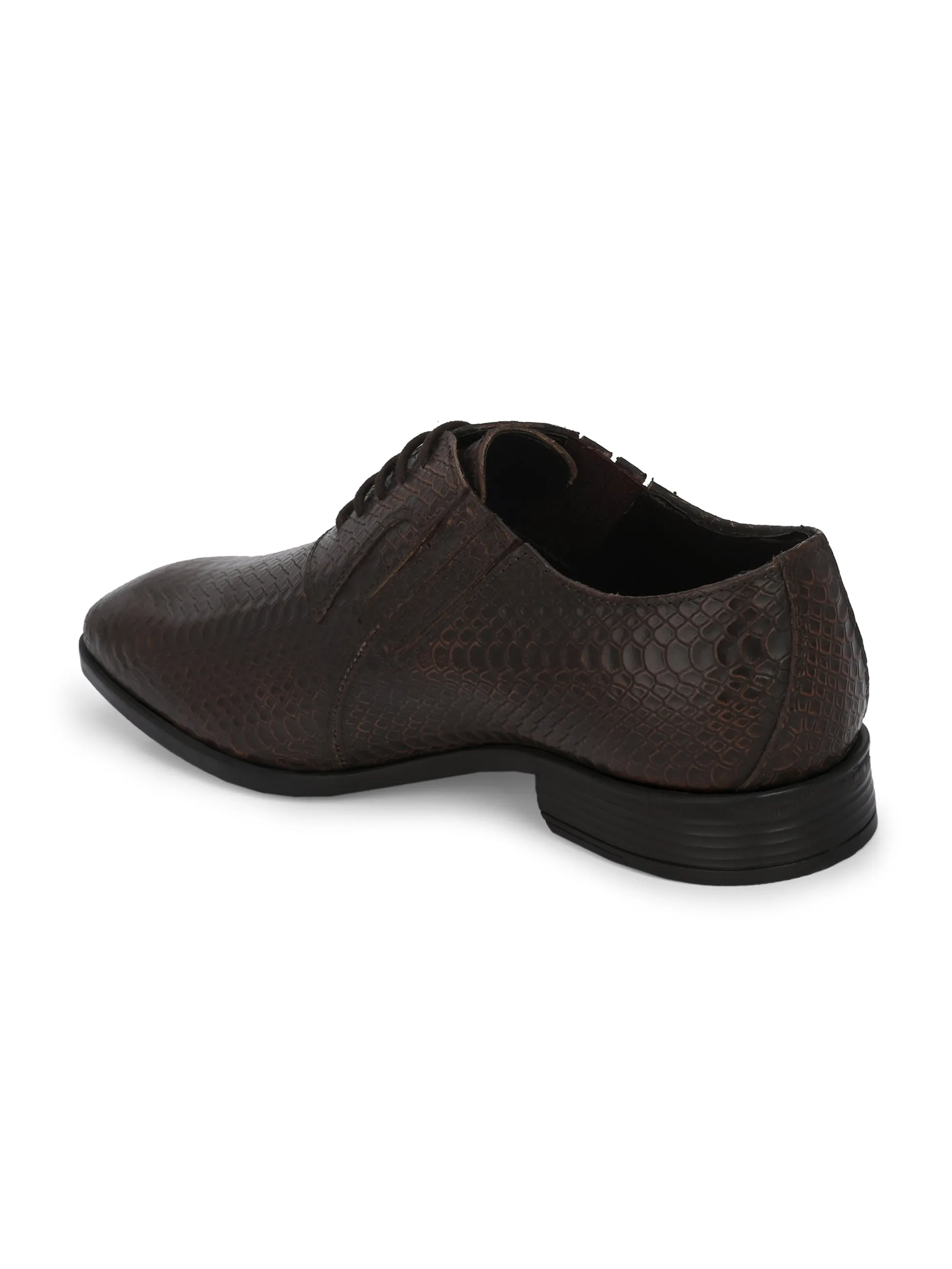 CARLO ROMANO BROWN COLOR PREMIUM ITALIAN RANGE SNAKE PRINTED LEATHER DERBY FORMAL SHOE FOR MEN