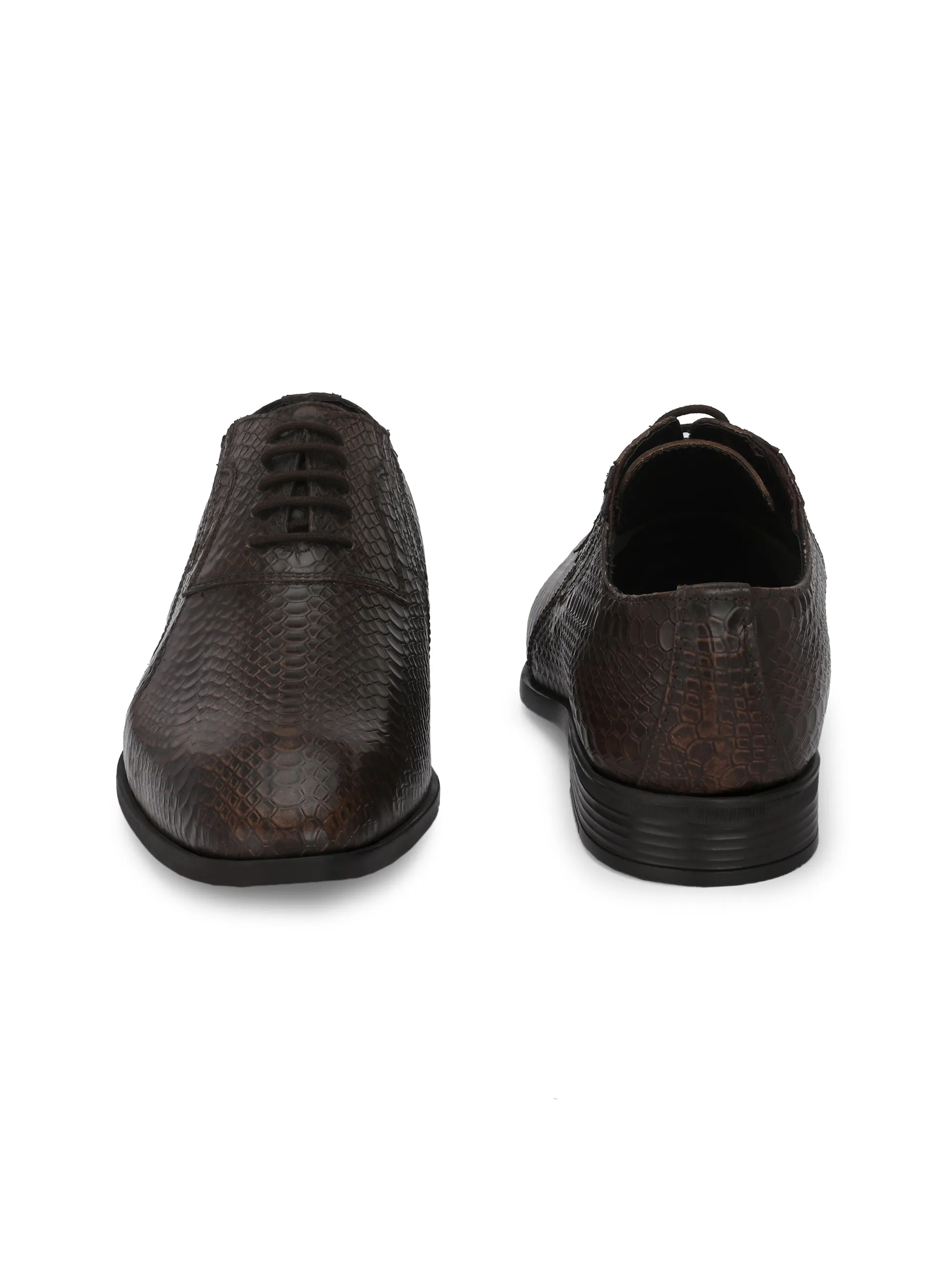 CARLO ROMANO BROWN COLOR PREMIUM ITALIAN RANGE SNAKE PRINTED LEATHER DERBY FORMAL SHOE FOR MEN